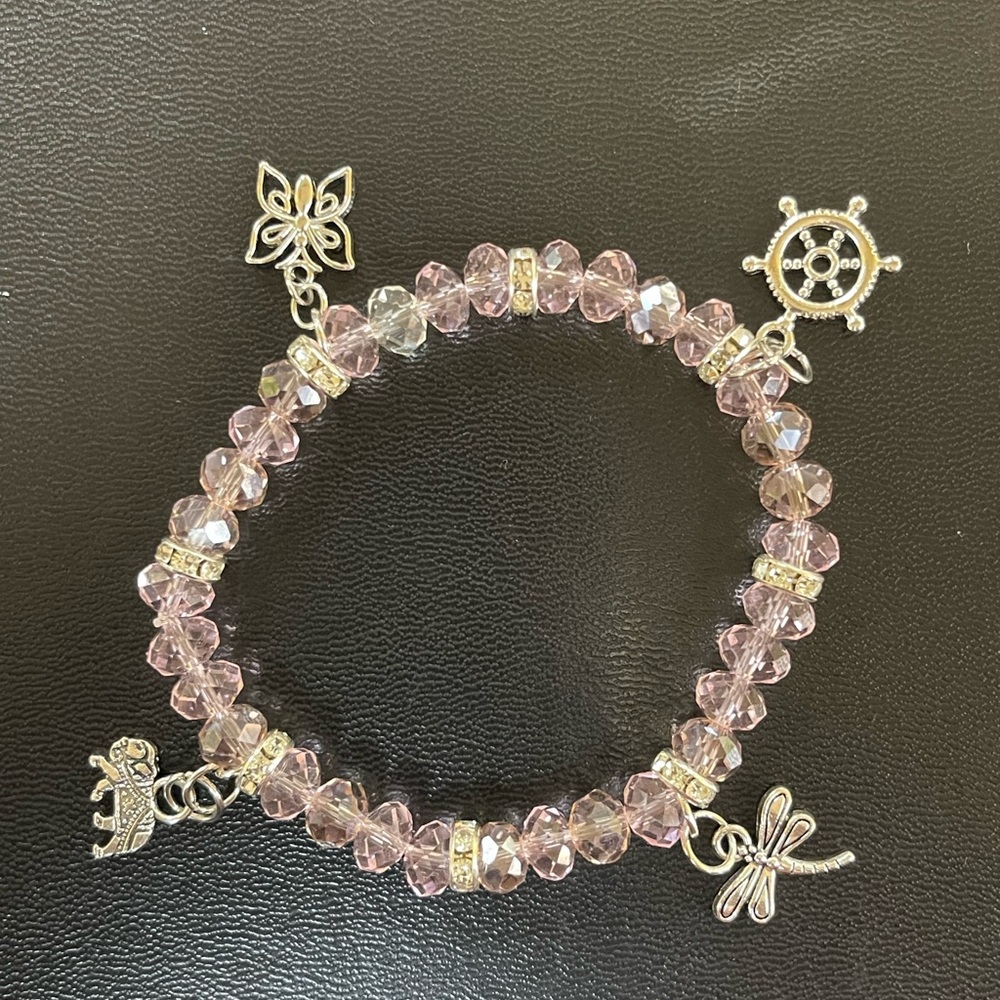 Elegant New Hand Made Silver and Purple Charm Bracelet